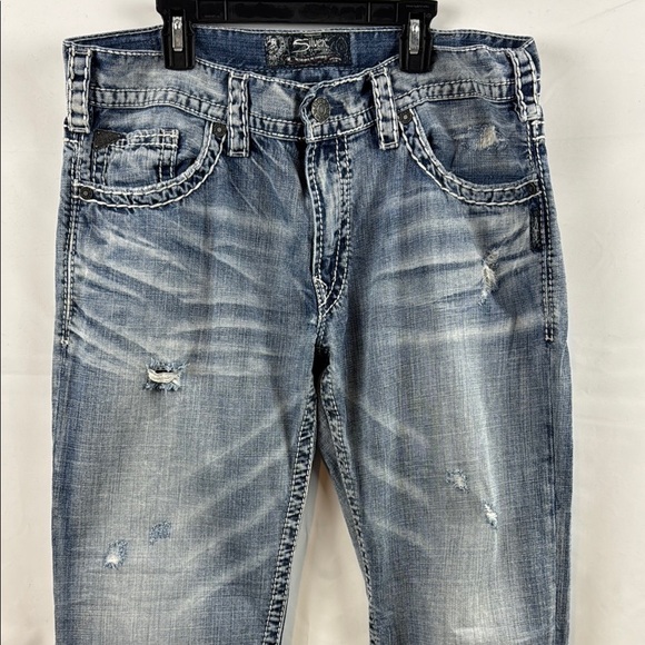 Silver Co Men's Light Blue Nash straight-leg Distressed Jeans Size 34 - Picture 5 of 14
